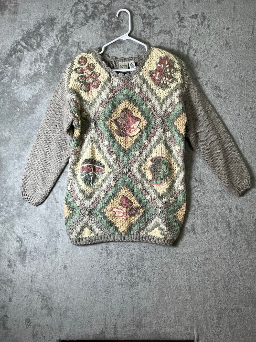 Vintage Ramie Cotton Leaf Knit Sweater Womens Oversized Cottagecore Boho Med New